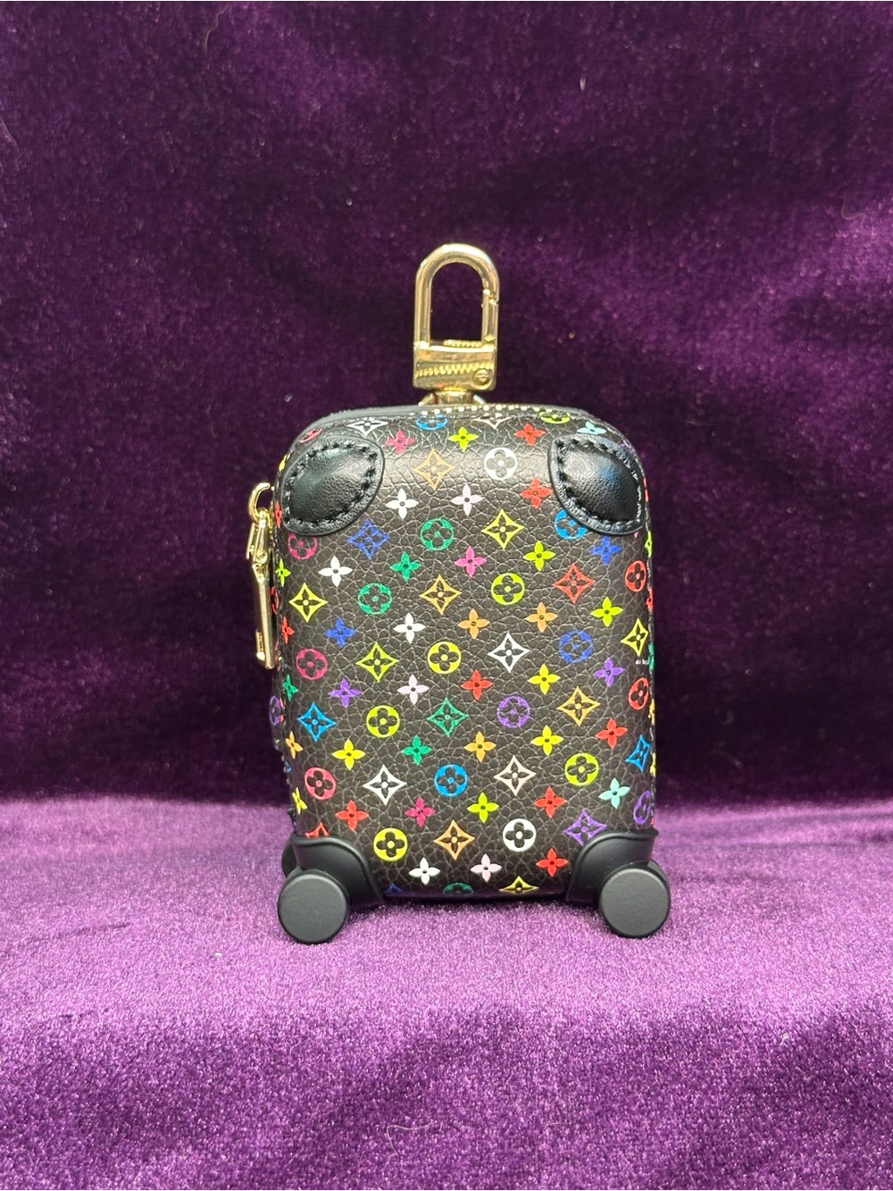 EMOTIONAL BAGGAGE — Tiny Suitcase Charm (Black Multicolor, non-rolling wheels)